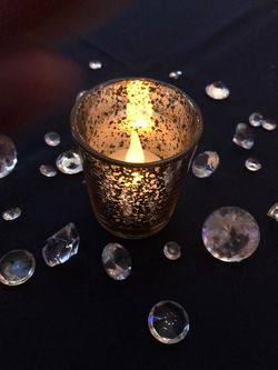 SPECKLED GOLD MERCURY GLASS VOTIVE CANDLE HOLDERS with battery candle inside