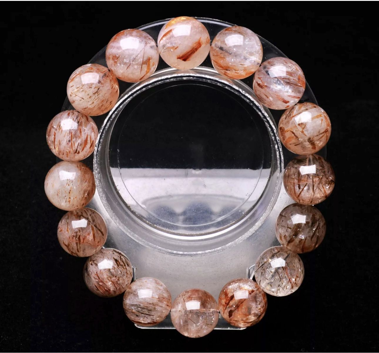 13.7mm Natural Copper Hair Rutilated Quartz Cat Eye Crystal Beads Bracelet