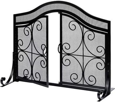 AMAGABELI GARDEN & HOME Fireplace Screen with Doors Mesh Solid Wrought Iron Black ⭐NEW IN BOX⭐ CYISell