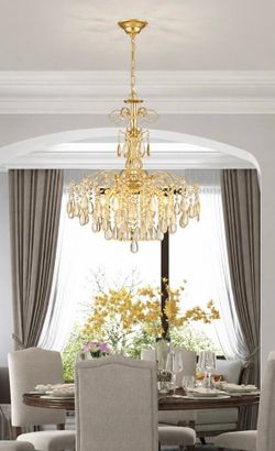 WUZUPS 6-light crystal chandelier pendant ceiling light modern lightning fixture (H25.6”x W21.7”)E12 base brushed gold