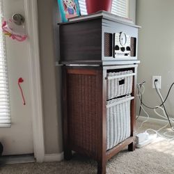 Side Table With Drawers - Wood And Wicker 