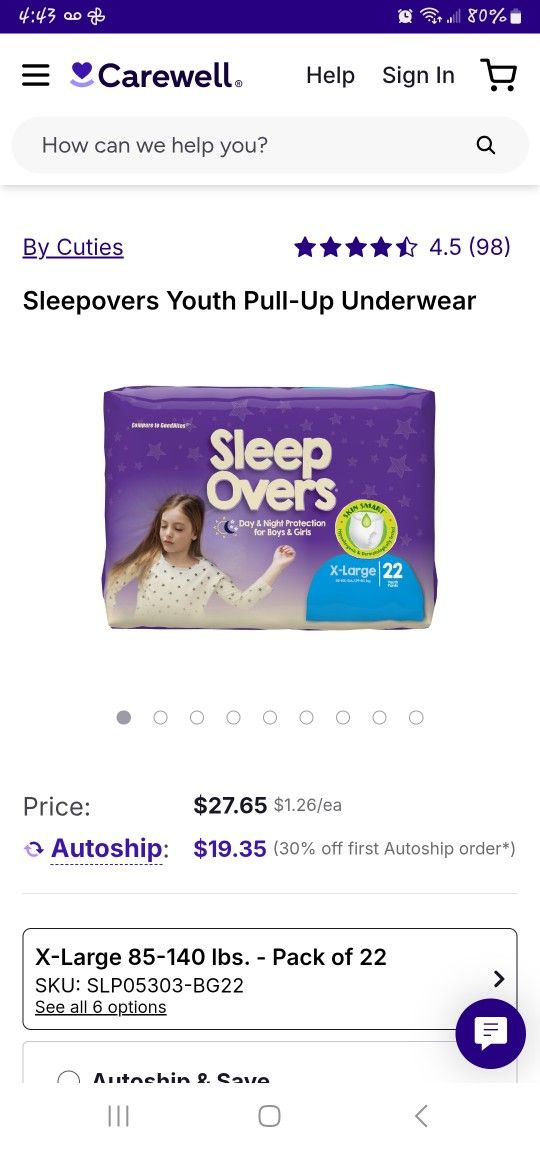 *Brand New* Sleep Overs Incontinence Diapers Underwear Pull-Up Youth Sz XL 85-140 Lbs Boys Girls