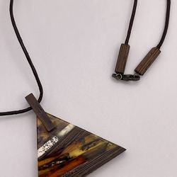 Triangle Amber Wood Unisex Necklace 