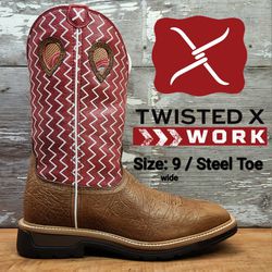 New TWISTED X Steel Toe Leather Western Cowboy Work Boots Botas Size: 9 wide