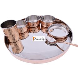 Copper Dineware Plate And Bowl Set With Spoon And Glass