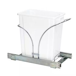 15 in. Single Sliding Trash Can in Chrome with 5 Gal. White Bin