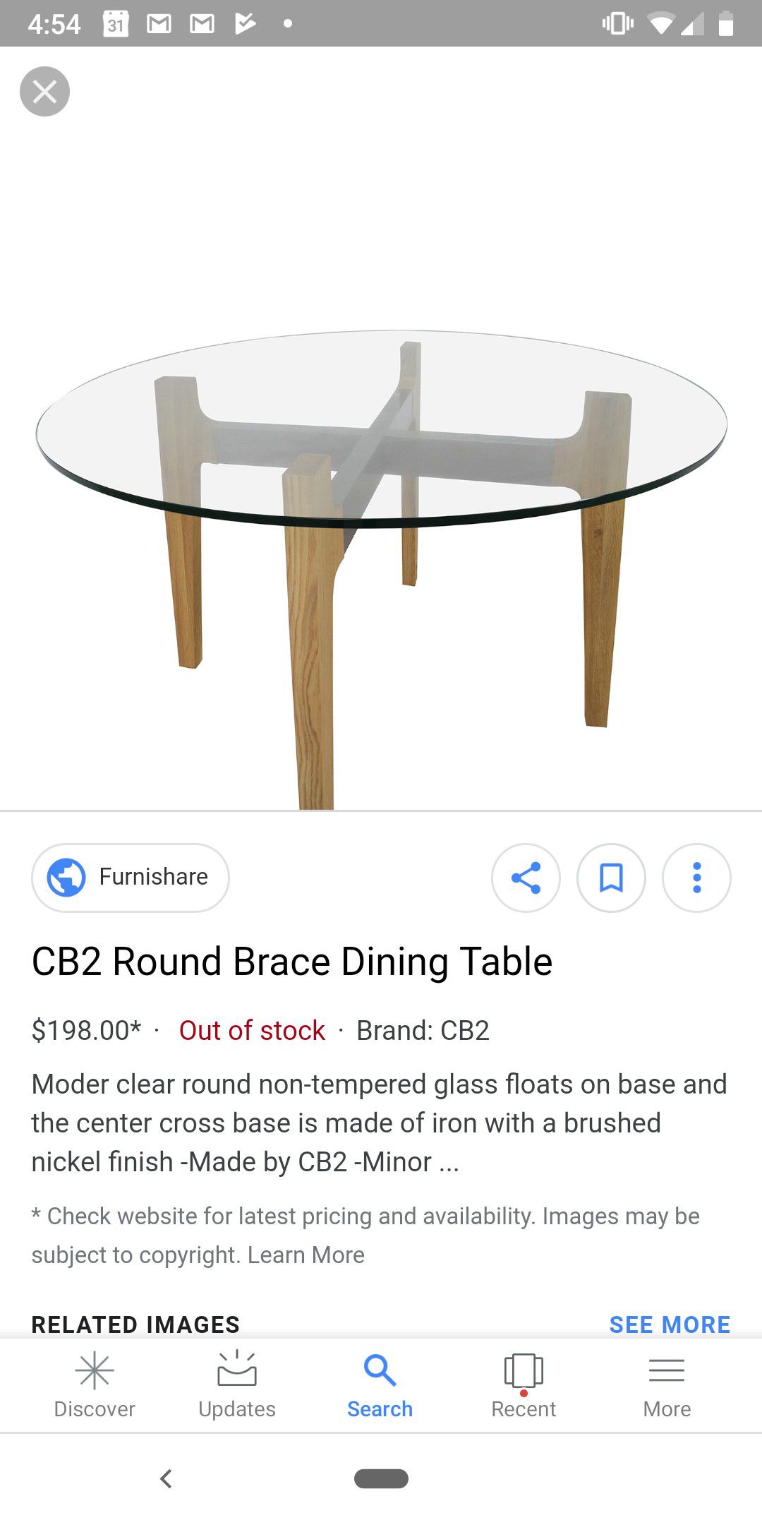 CB2 round glass top table + chairs