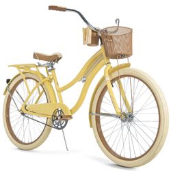  Huffy, Nel Lusso Classic Cruiser Bike with Perfect Fit Frame, Women's, Yellow, 26"