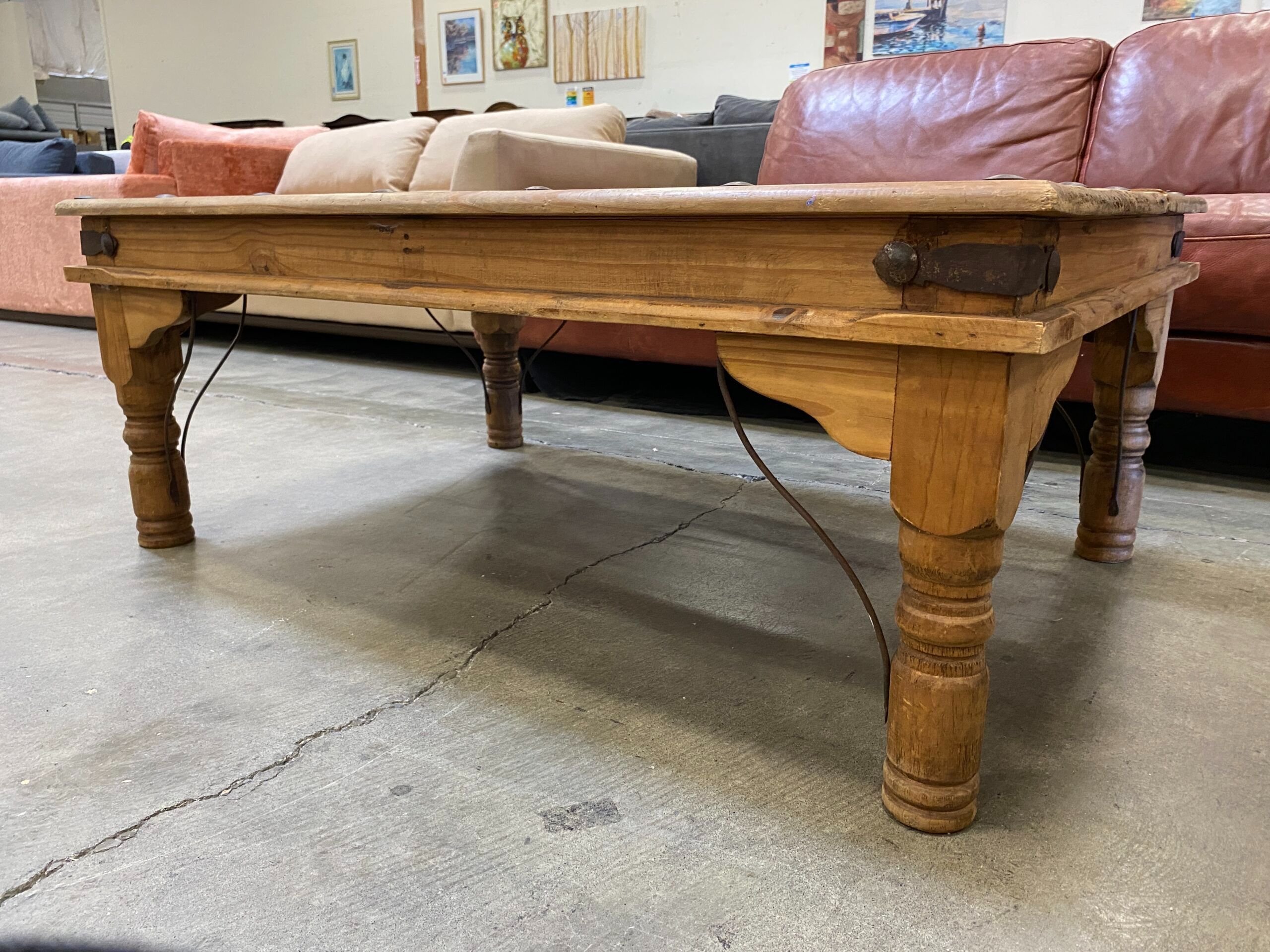 Light Weight Indian Coffee Table with Metal Accents