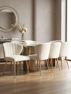 Velvet white chair with gold  legs 6 pieces