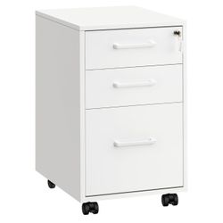 File Cabinet, Pre-Assembled Except Wheels and Handles, Office Filing Cabinet with Lock, for A4, Legal, Letter Sized Documents, 17.7 x 14.4 x 23.6 Inch