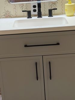 new. vanity light grey with sink and hardware