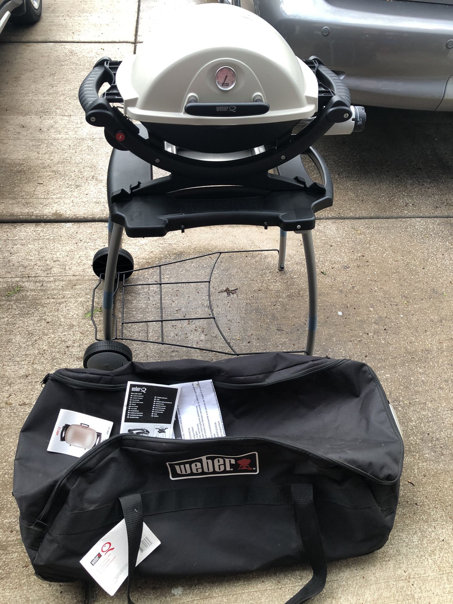 Weber Q 120 Portable Gas Grill W/ Stand & Duffle Bag MINT