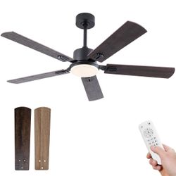 48Inch Modern Black Ceiling Fan Ceiling Fans with Lights and Remote with Light for Indoor,5 Blades, Dimmable LED Light,Reversible 6 Speeds,Memory Func