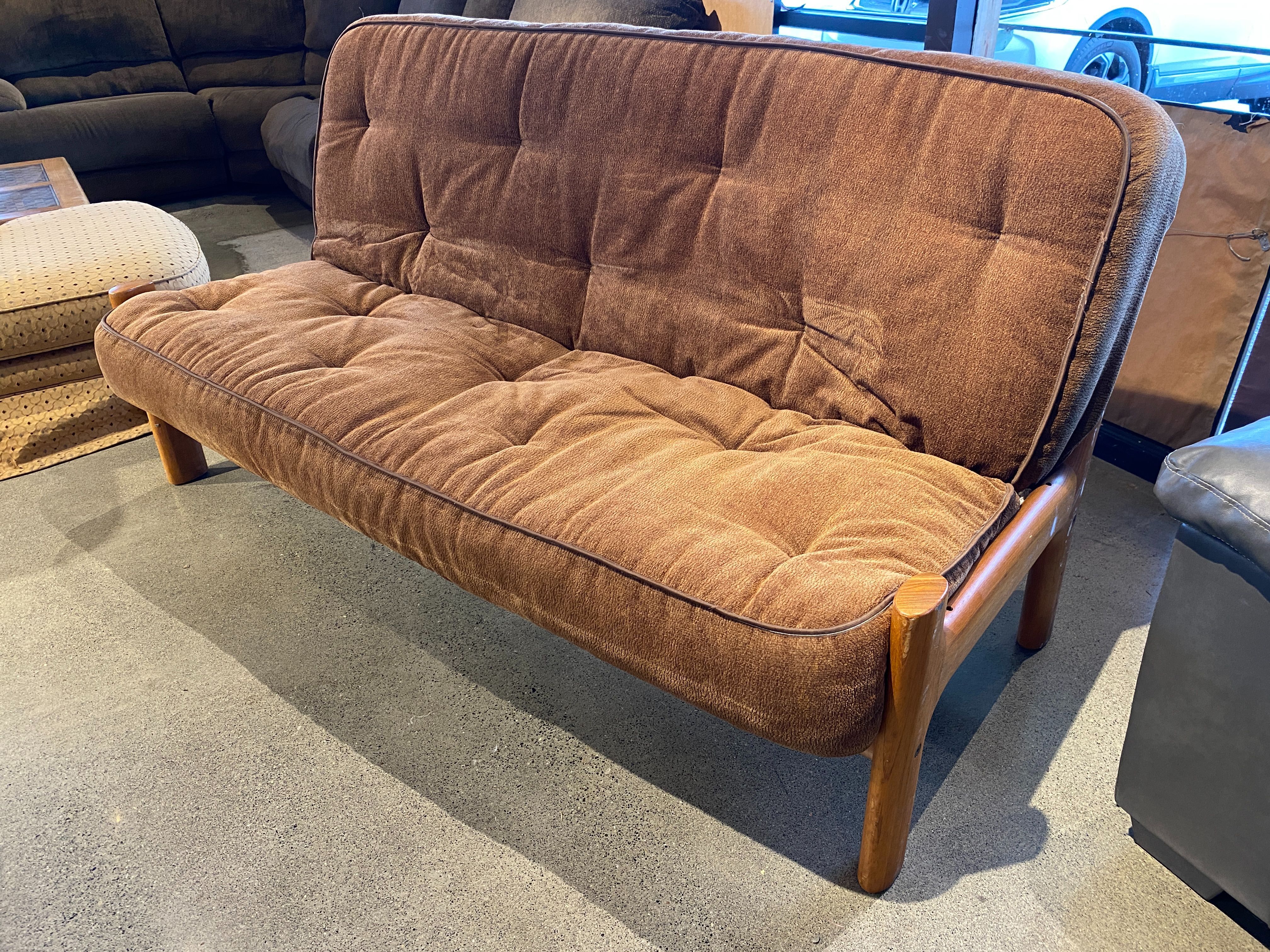 Wood Frame Couch with Brown Cushion