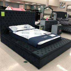 Queen Size Velvet Bed Frame With Storage 