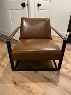 Vegan Leather Accent Chair - Tan with Steel Frame