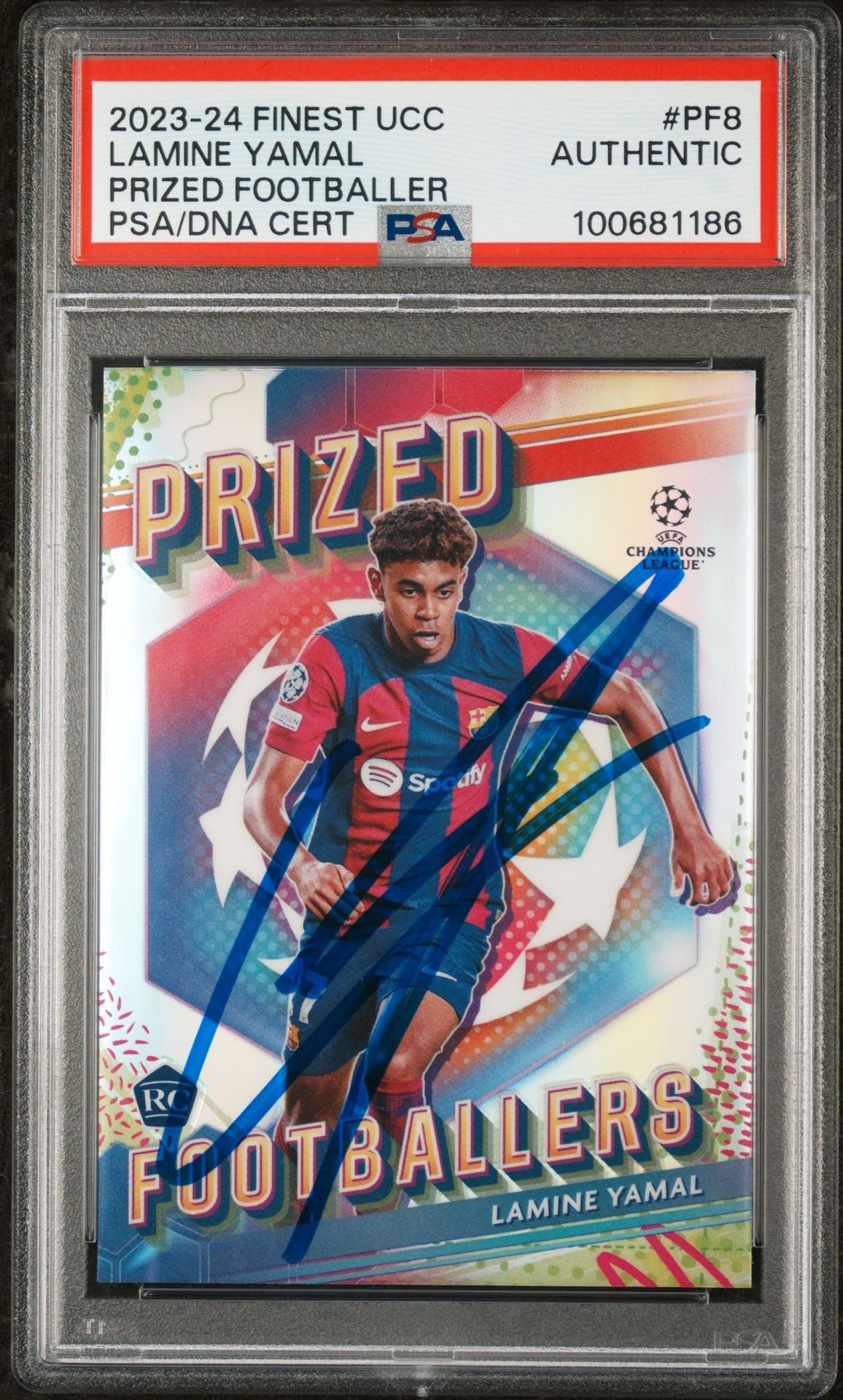 2023 Topps Finest UCC Lamine Yamal Prized Footballers Auto On Card PSA Authentic FC Barcelona