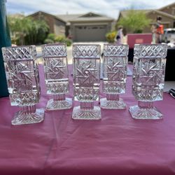 Set Of VINTAGE 5 Bohemian Shot Glasses Pinwheel Crystal Made In Czechoslovakia