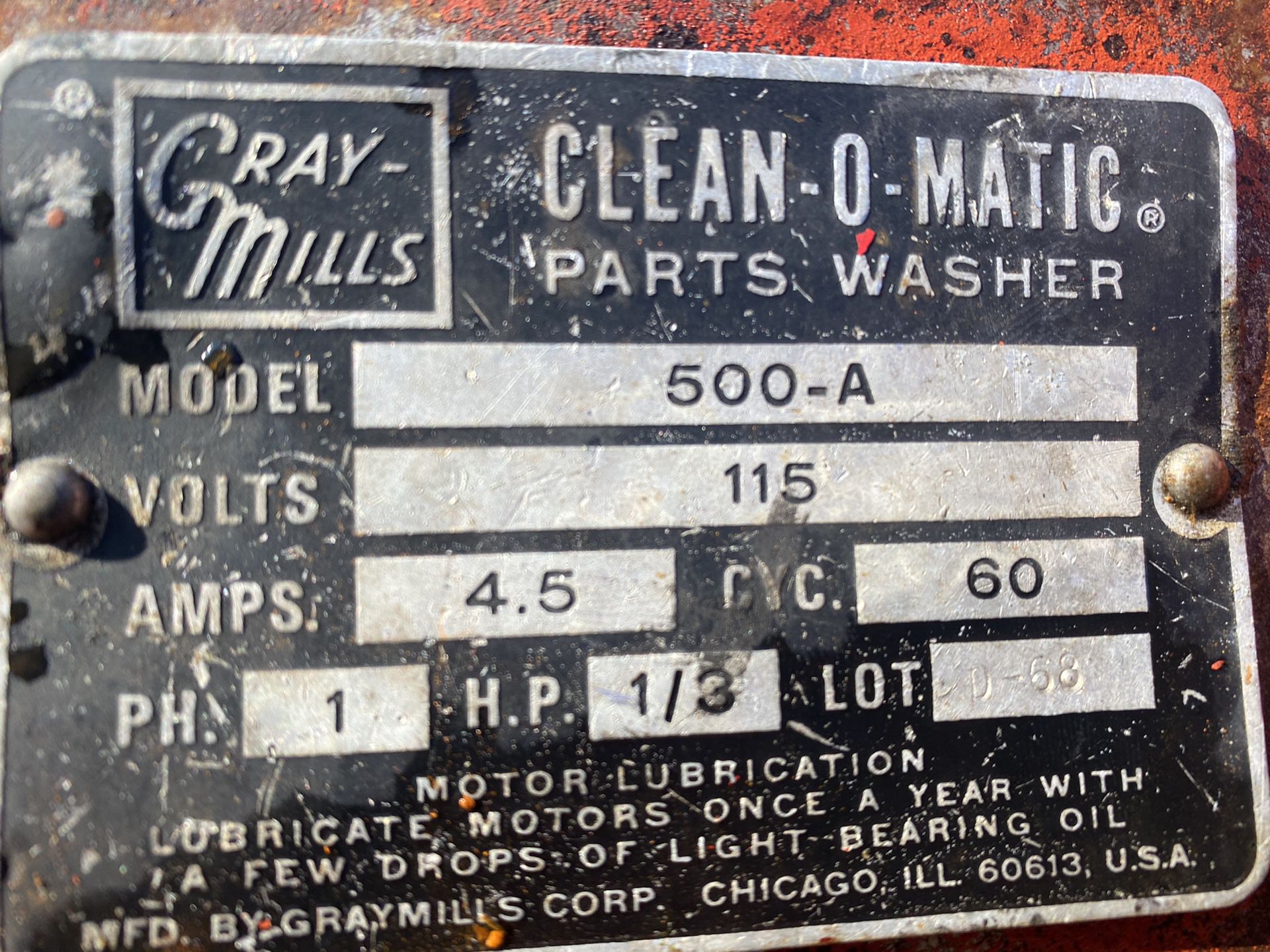 Gray Mills old school industrial parts washer