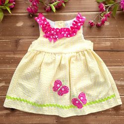 12MOS 2-PIECE SET SLEEVELESS WHITE & YELLOW SEER SUCKER BUTTERFLY DRESS