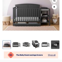 Baby Crib/Bed With Changing With Storage Drawer