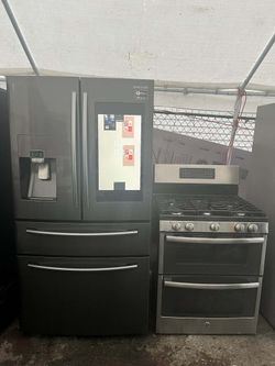 Refrijerador Samsung 4 Puertas De Pantalla Y Estufa General Electric Doble Horno 