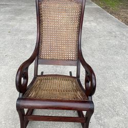 Vintage Cane Rocking Chair With Arms, Walnut Finish, Bedroom, Dining room, Living room Ref # #1469 