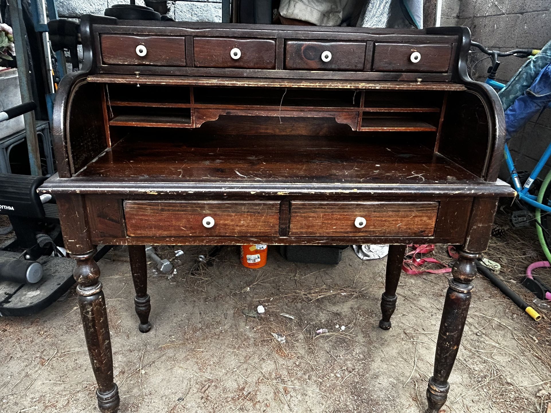 Beautiful Ethan Allen Desk Old Tavern Antiqued Pine Roll Top