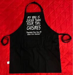 Black Graphic Apron One Size Adjustable "My BBQ Is Juicier" Glow In The Dark