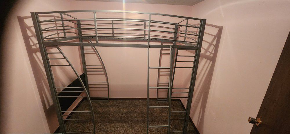 Metal Gray Twin Loft Bed Frame with Optional Desk