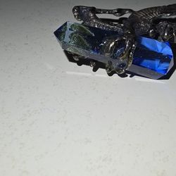 Silver Dragon Pendant with Blue Stones