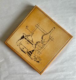 Vintage Wood Framed Ceramic Tile Trivet with Coffee Grinder and Oil Lamp Design