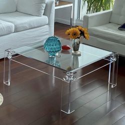 1970s Glass and Acrylic Square Coffee Table