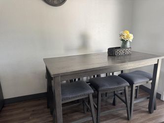 dining table and six chairs