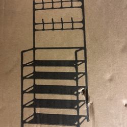 Industrial Coat Rack Shoe Storage Shelf Hall Entryway w/ 8 Hooks Carbon Steel