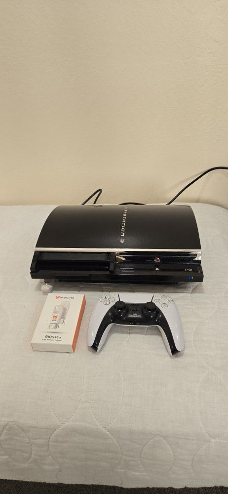 SONY PS3 Playstation 3 80GB Console + PS5 Wireless Controller + Power and HDMI Cables.