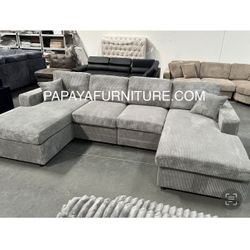New Grey 120”L Double Chaise Sectional Sofa, Corduroy Sectional, U-Shaped Sectional, Grey Sectional With Chaise, Soft Plush Sectional,Sofa,Sectional C