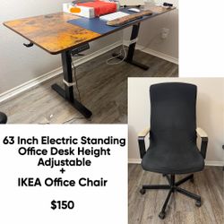 Electric Standing Office Desk + IKEA Office Chair