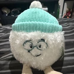 Gigglescape Whimsical Snowball Mini Plush with Glasses & Teal Beanie 8" NWT