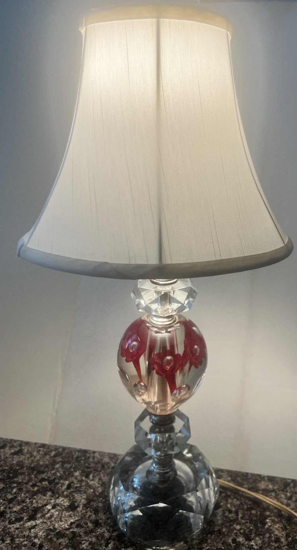 Vintage St. Clair Pink Floral Art Glass Lead Crystal Paperweight Lamp 1950’s