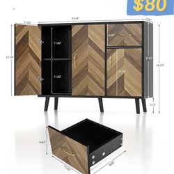 ✌️ Likein Sideboard Buffet Cabinet with Storage & 3 Doors, 35" Long Mid-Century Modern Sideboard with Drawer, Hallway Credenza Storage Cabinets