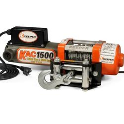 KEEPER Electric Winch 110/120V AC with Remote, Hand Held Control, 1500 lb. Capacity, AC Power, ATV, Truck, SUVs, Large Vehicles, Trailer Winch