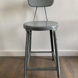 Vintage Industrial Grey Metal Barstool / Work Bench Stool
