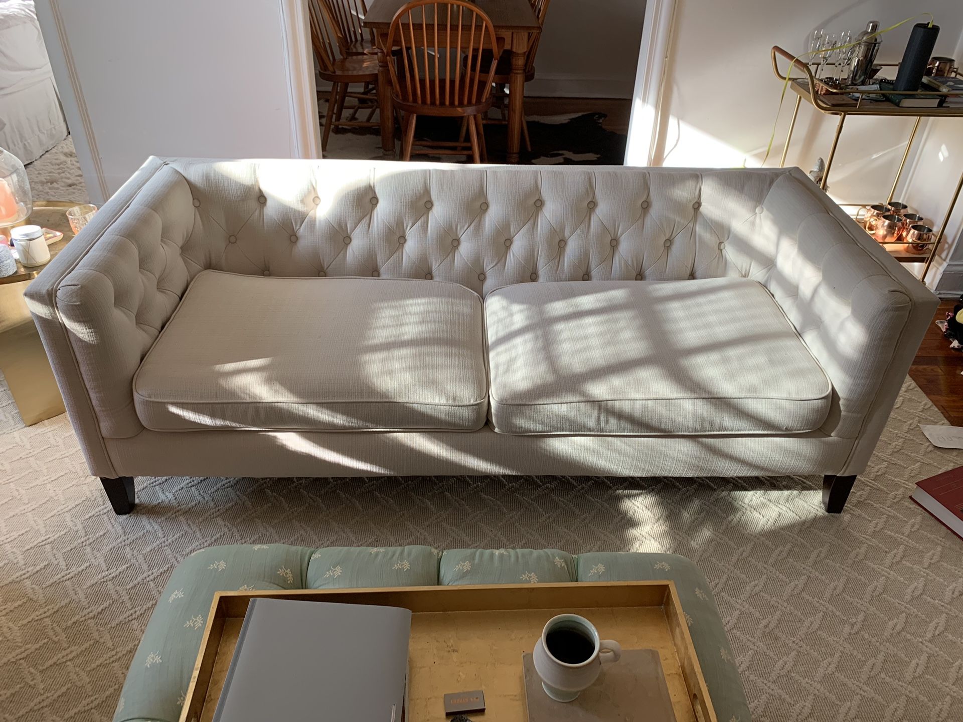 World Market Ivory Tufted Couch in great condition