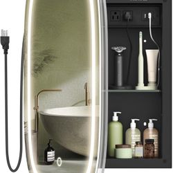VASAGLE First Aid Kit with Mirror and Lights, Bathroom Wall Cabinet with Charging Station