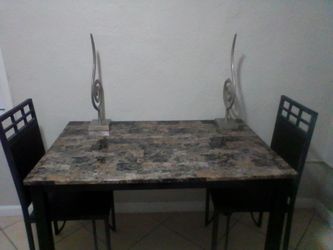 Faux Marble Dining Table with 2 Chairs