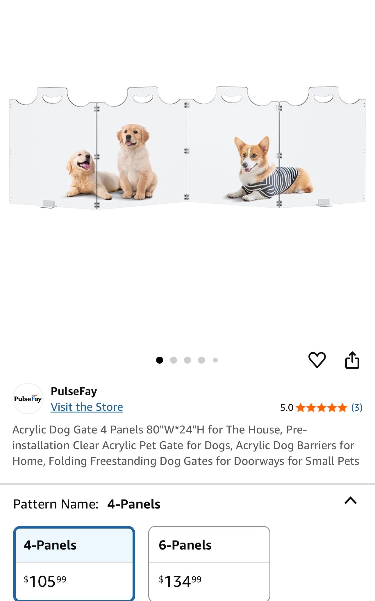 Acrylic Dog Gate 4 Panels 80"W*24"H for The House, Pre-installation Clear Acrylic Pet Gate for Dogs,