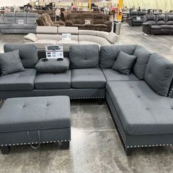 BRAND NEW 3PC SECTIONAL SOFA SET WITH OTTOMAN AND ACCENT PILLOWS INCLUDED $389