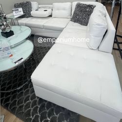 White Faux Leather Sofa Sectional With Cup Holders 
